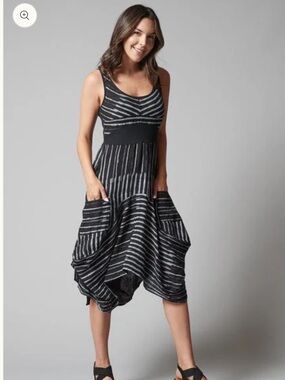 INIZIO Black Stripe Linen Magic Dress Wearable Art Sz L